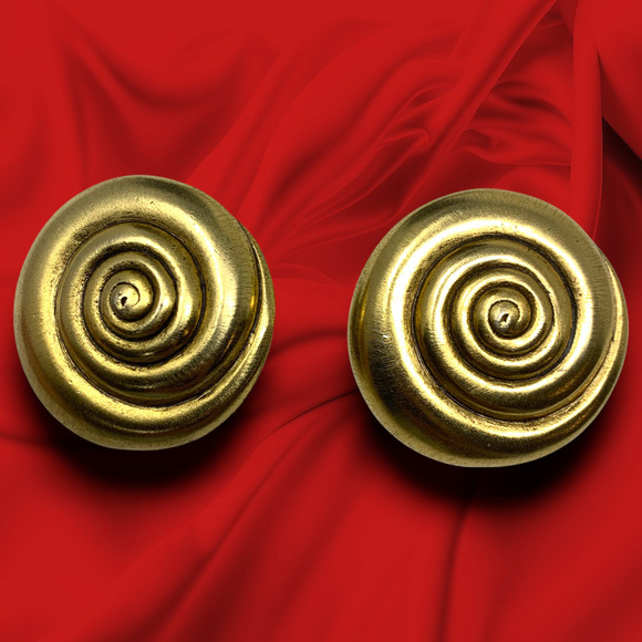 Vtg Jay Feinberg Strongwater Modernist Spiral Gold Tone Statement Earrings Mogul - Picture 1 of 5
